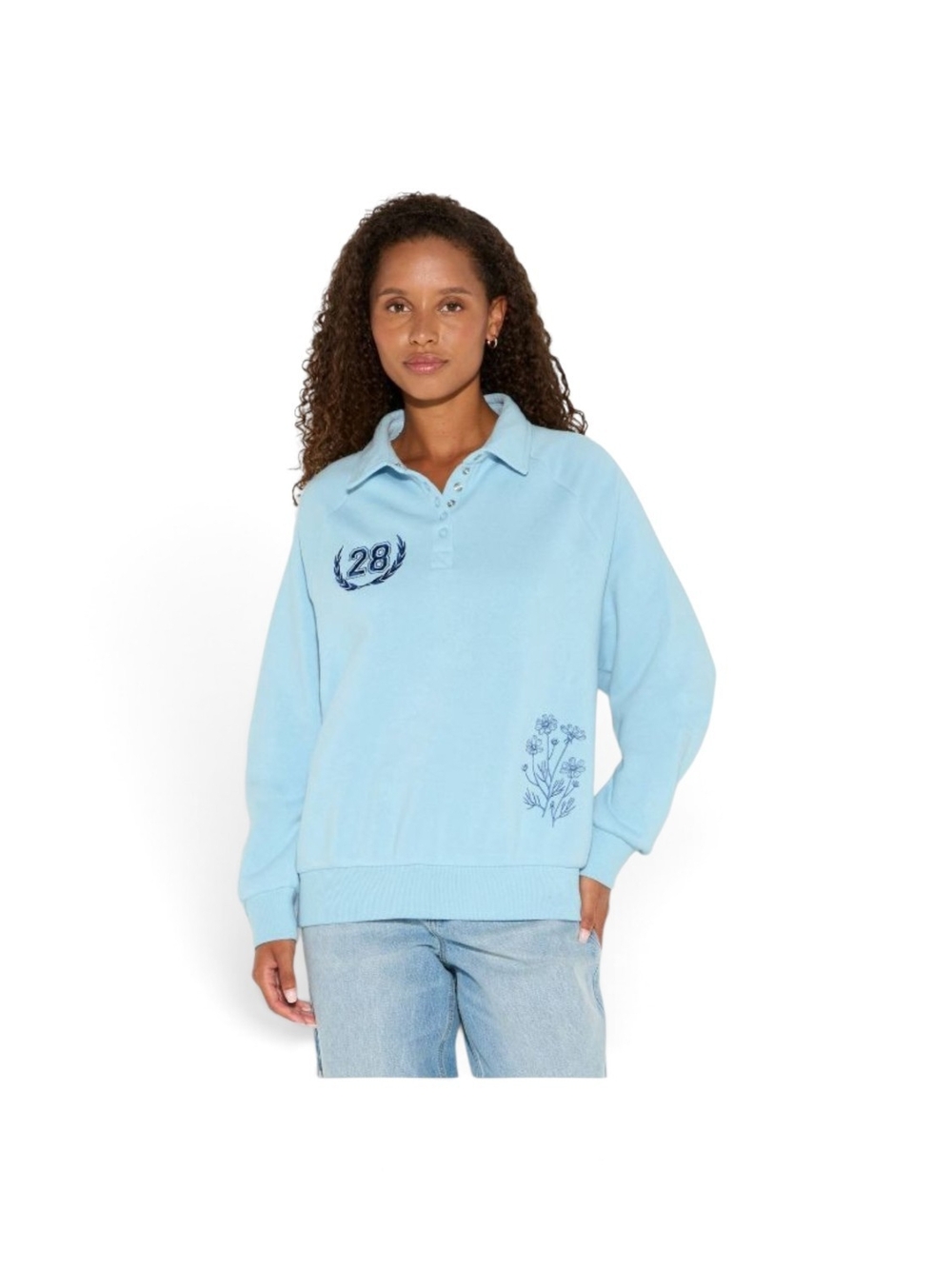 Light Blue Women's Collared Pullover Sweatshirt 2X